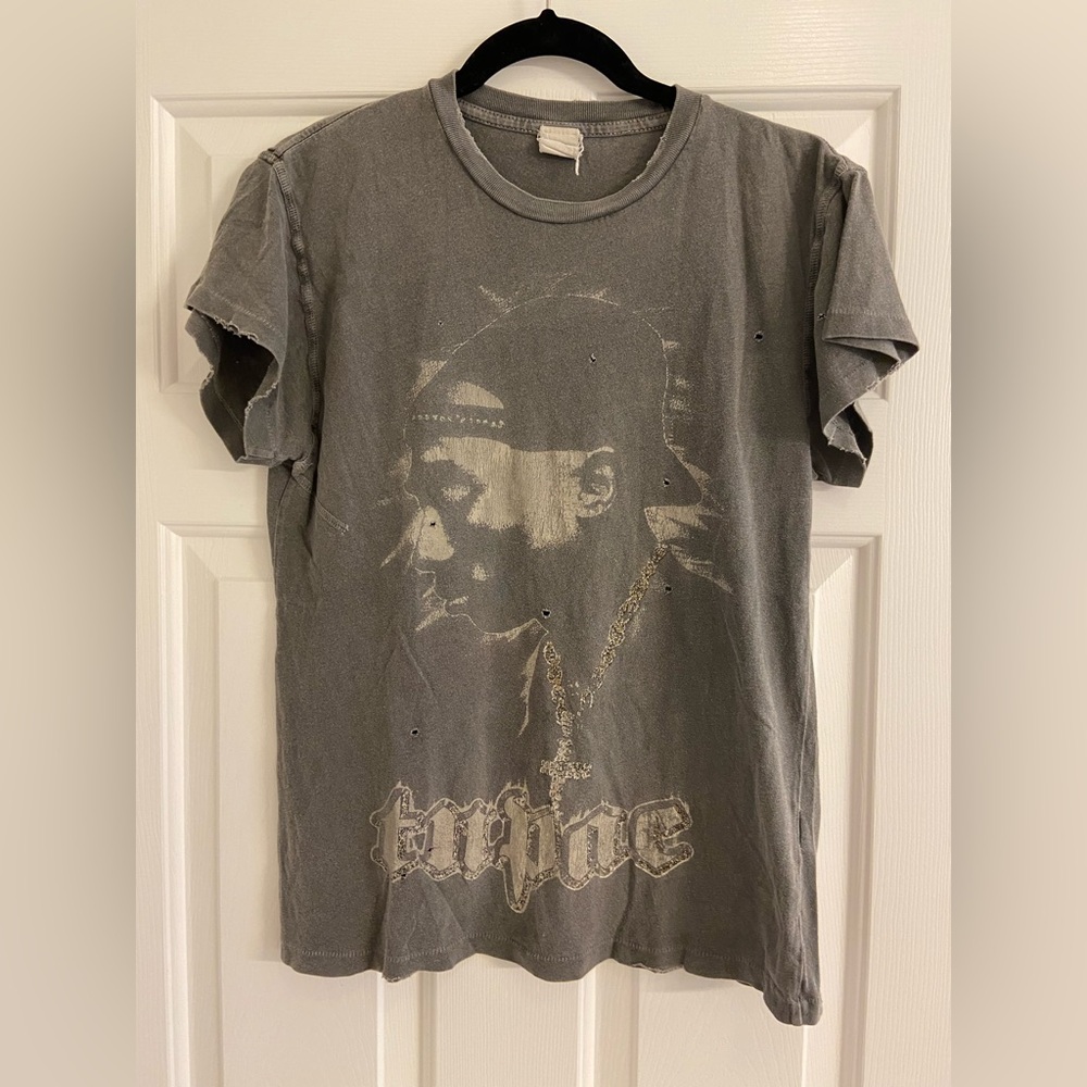 MadeWorn Tupac Short-Sleeve Graphic Tee in Washed Charcoal